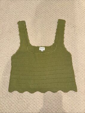 Le Lis Olive Crochet Knit Crop Tank